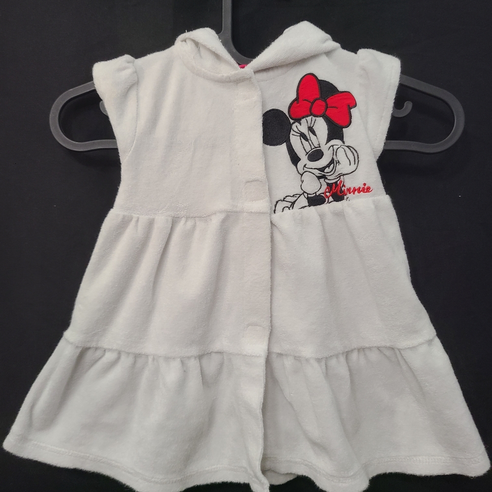 Disney Minnie Mouse White Hooded Swim Dress Cover Up With Ears/Bow 18-24 Month
